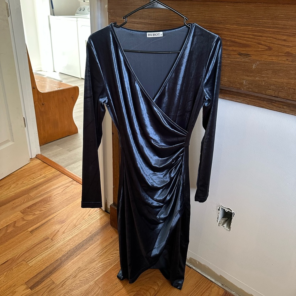 Dark Icy Blue Velvet Dress